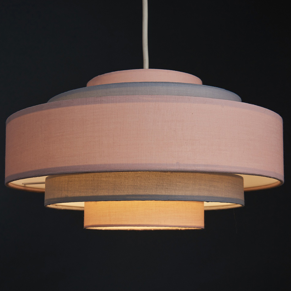 ValueLights Hampshire Pink and Grey Fabric 5 Tiered Ceiling Pendant Light Lamp Shade Image 4