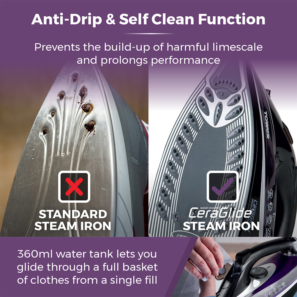 Tower T22013PR CeraGlide Ultra Speed Iron 3100W Image 5