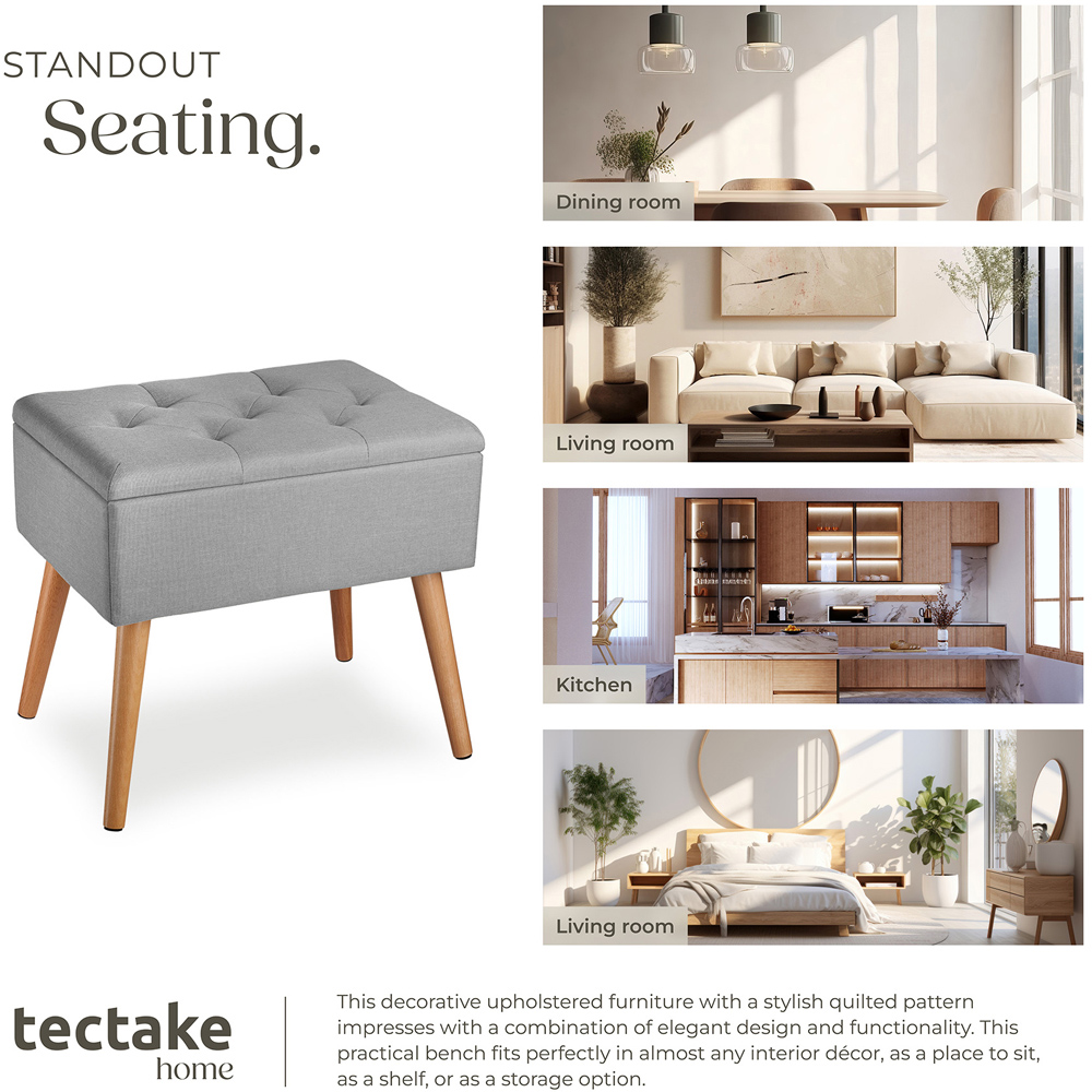 tectake Ranya Grey Upholstered Linen Look Bench with storage Image 7