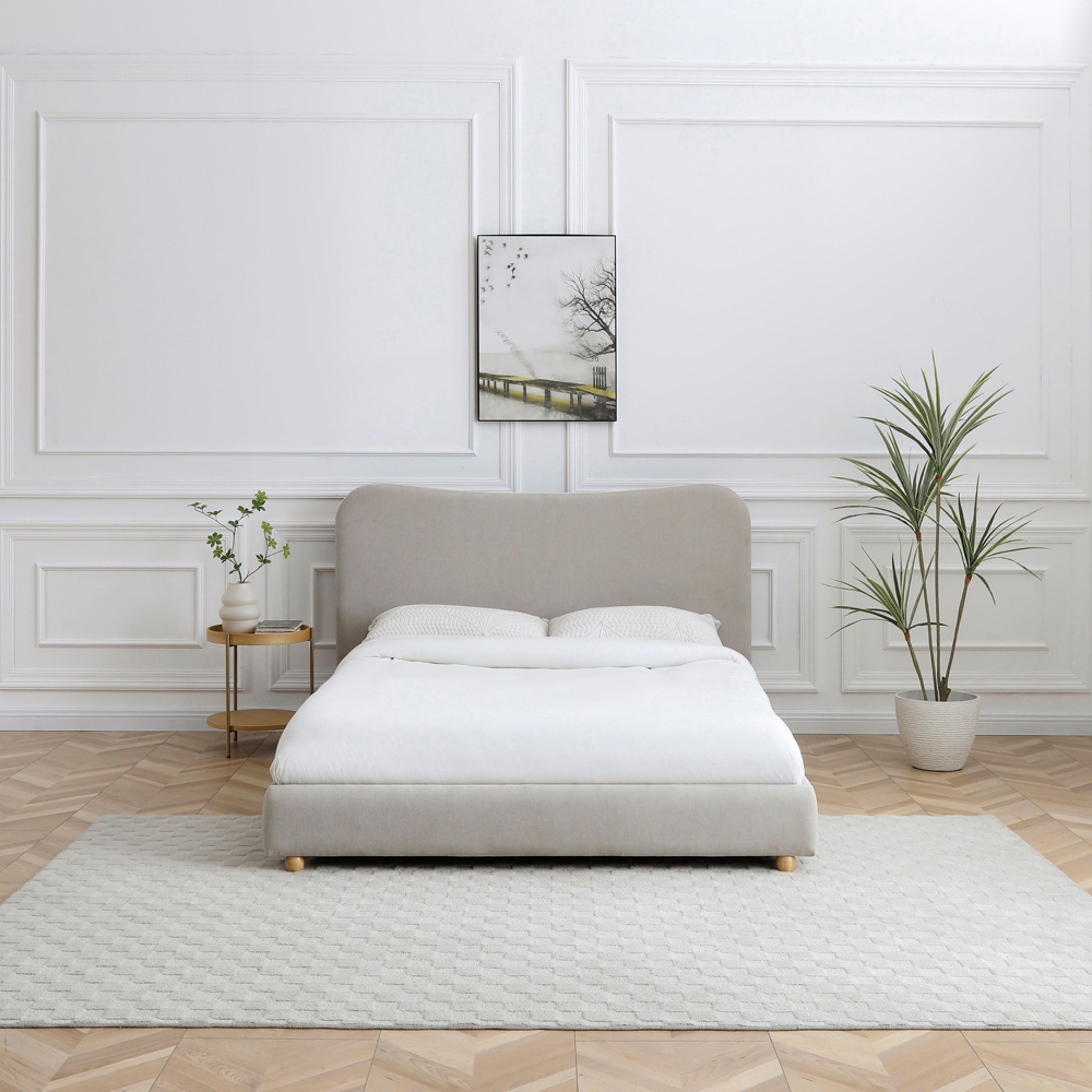 Myla King Size Natural Chenille Upholstered Bed Frame with Headboard Image 7