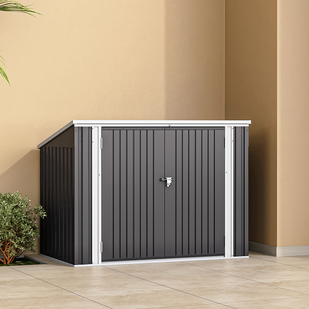 Living and Home 4.2 x 5.7ft Black Steel Trash Can Storage Shed Image 7