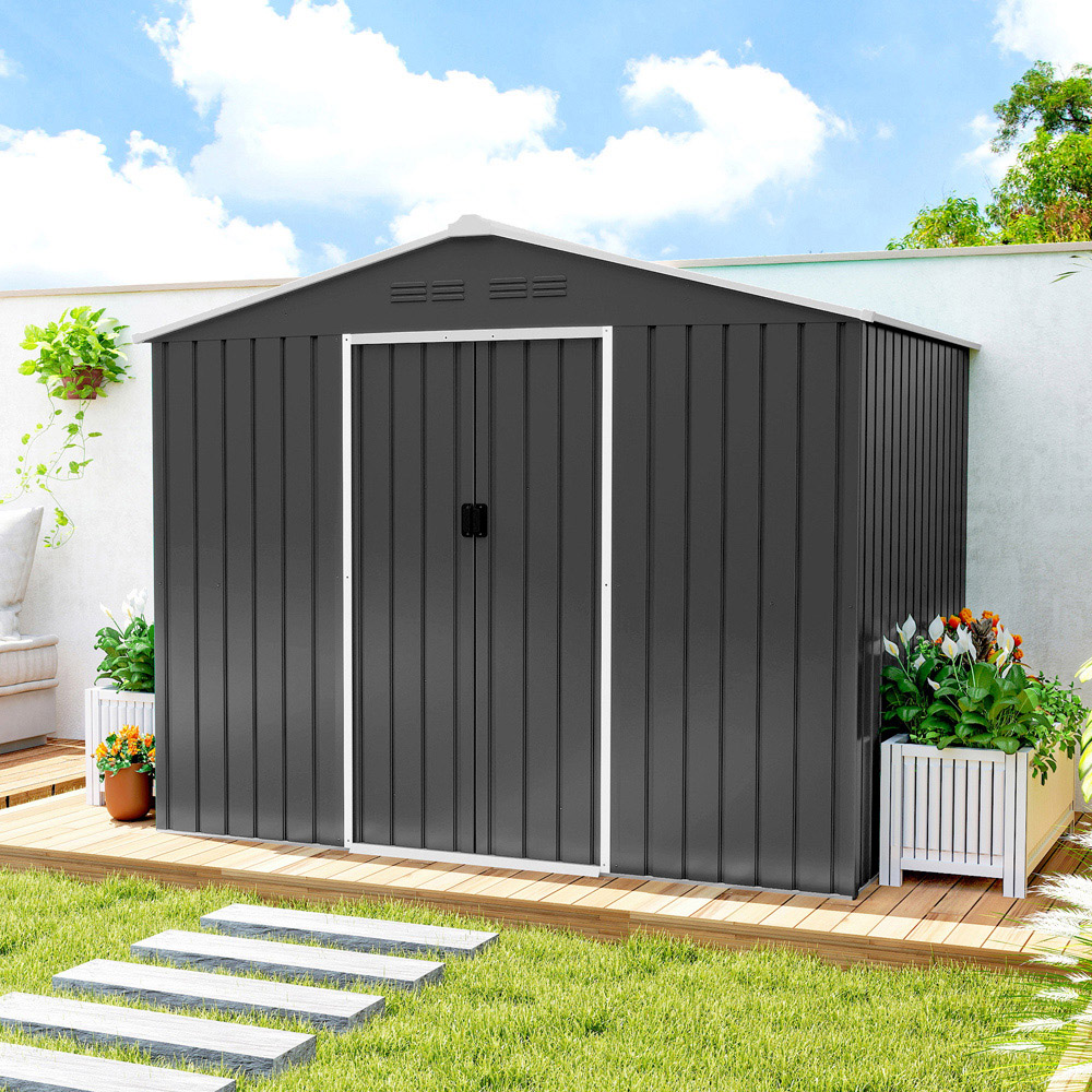 Outsunny 7.4 x 5.3ft Dark Grey Galvanised Steel Garden Storage Shed Image 6