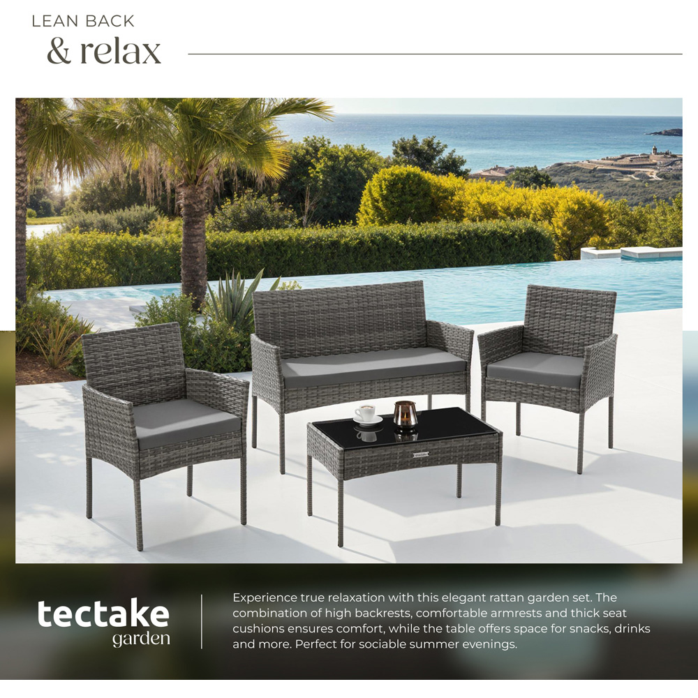 tectake Palese 4 Seater Grey Rattan Garden Sofa Set Image 5