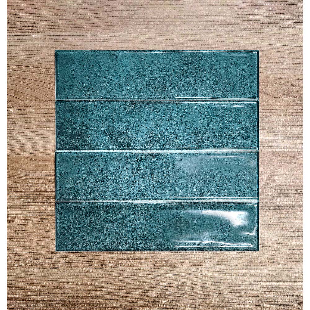 Top Ceramics Blue Gloss Flat Bumpy Metro Ceramic Wall Tile 300 x 75mm Image 2