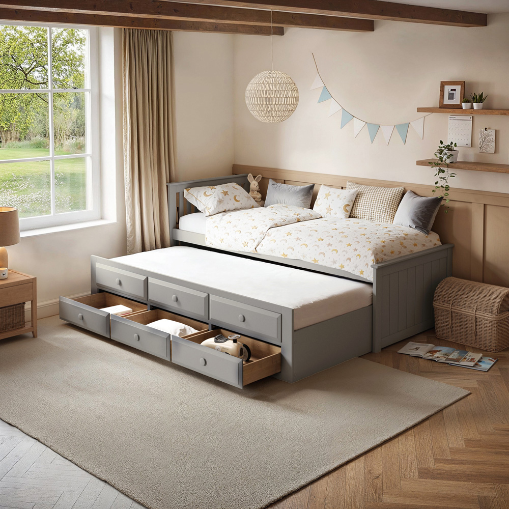 Flair Montana Captain's Single Grey 3 Drawer Wooden Guest Bed with Trundle Image 7