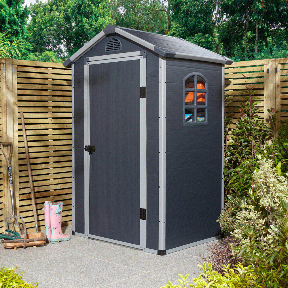 Rowlinson Airevale Plastic Apex Shed Dark Grey with Foundation Kit 4 x 3ft Image 2