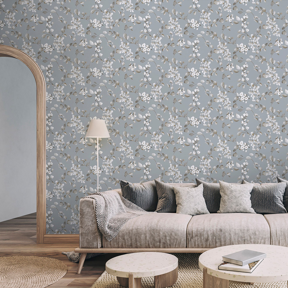 Rasch Rosalie Floral Blue Wallpaper Image 3