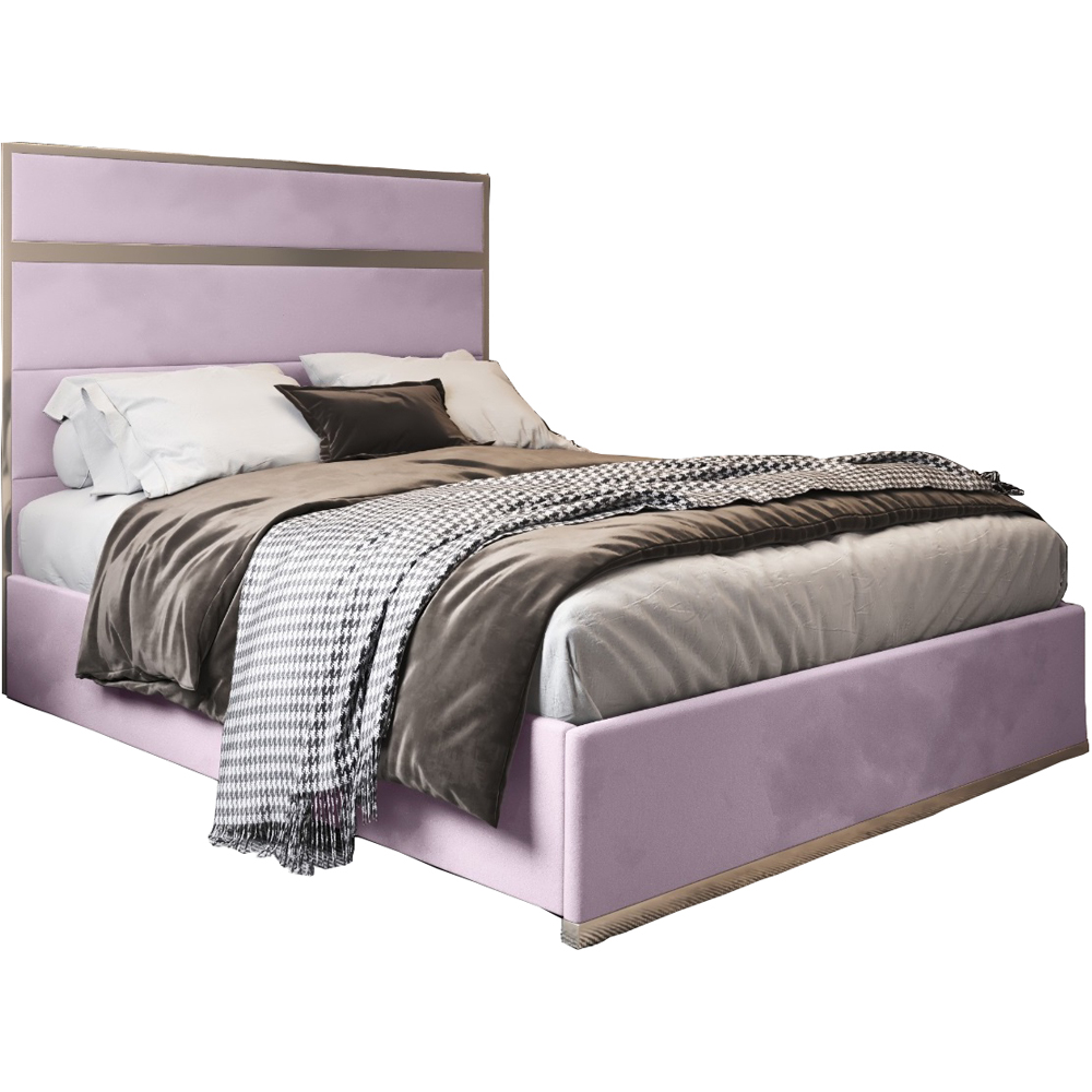 Bentley Pink King Size Velvet Upholstered Metal Bed Frame with Panelled Headboard Image 2