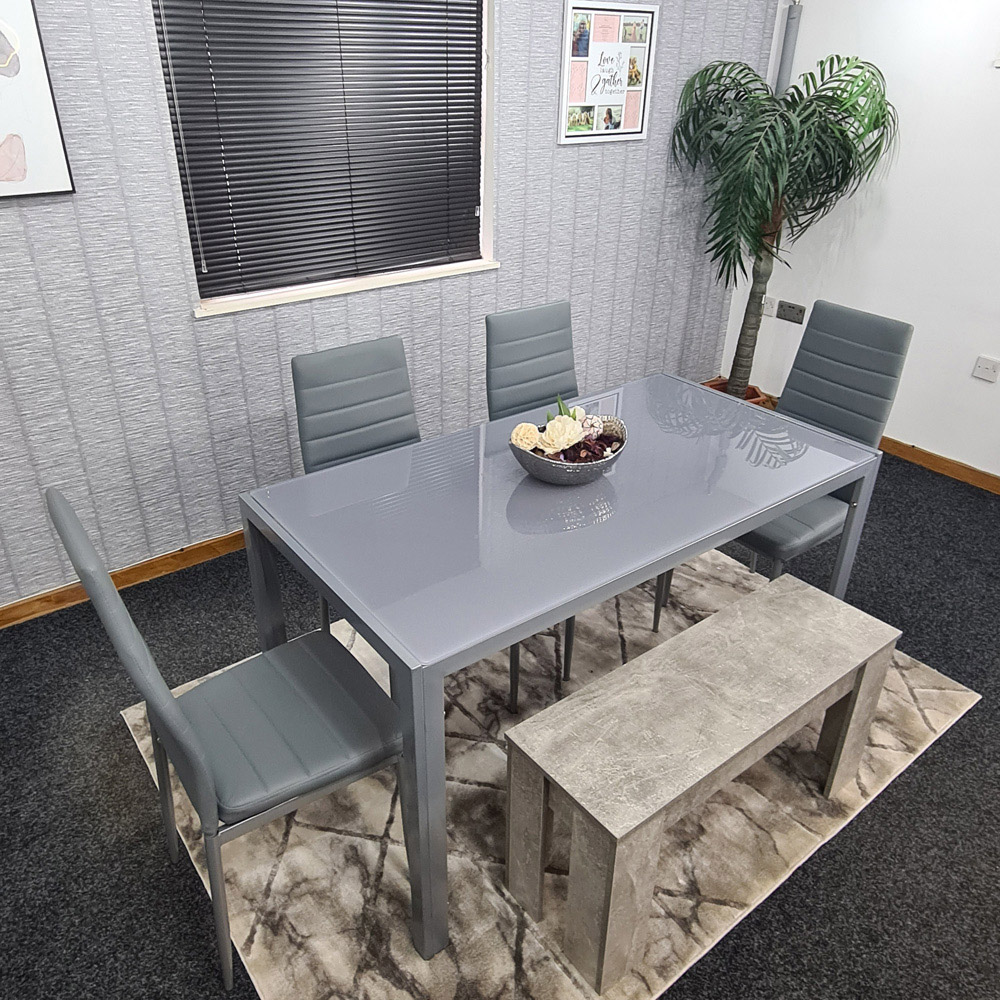 Kosy Koala 6 Seater Glass and Faux Leather Dining Bench Set Grey Image 5
