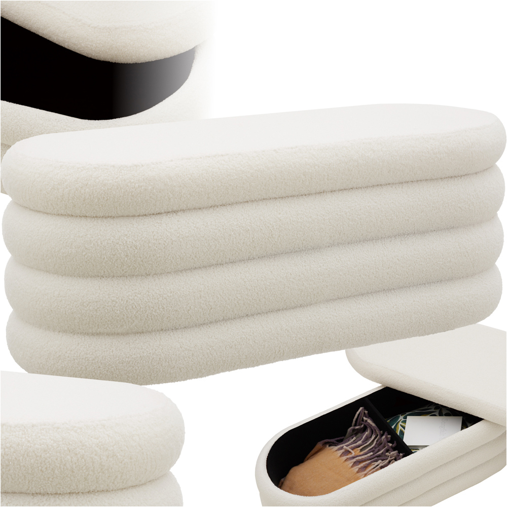 tectake Altu Cream Boucle Upholstered Bench with Storage Image 2