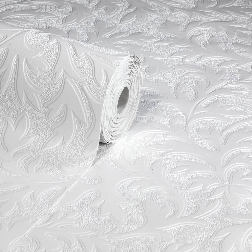 Anaglypta Retro High Leaf White Vinyl Wallpaper Image 2