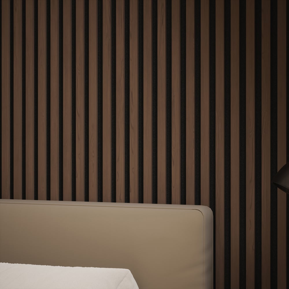 Tuscan Walnut PVC Wrapped Acoustic Wall Panel 240 x 60.8cm Image 4