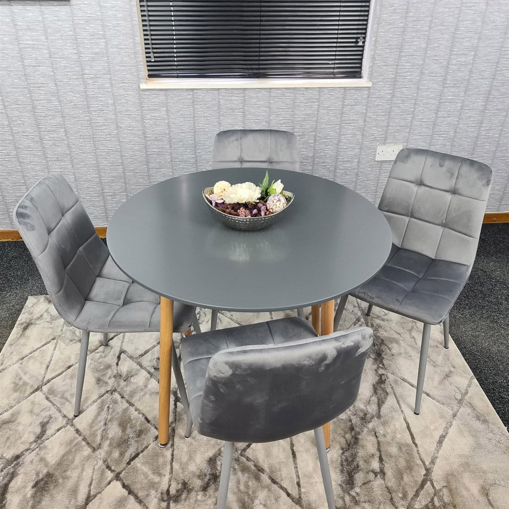 Portland Rocco 4 Seater Round Velvet Dining Set Grey Image 4