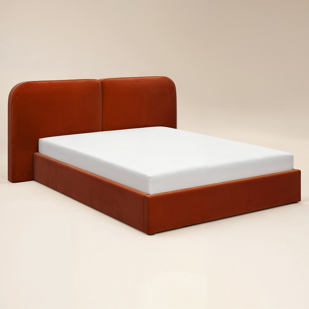 Solace+Co Lena Double Burnt Orange Velvet Ottoman Bed Image 2
