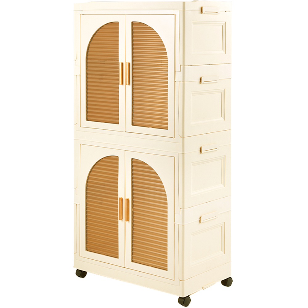 Living and Home 4 Door Cream and White Plastic Foldable Nursery Wardrobe with Wheels Image 2