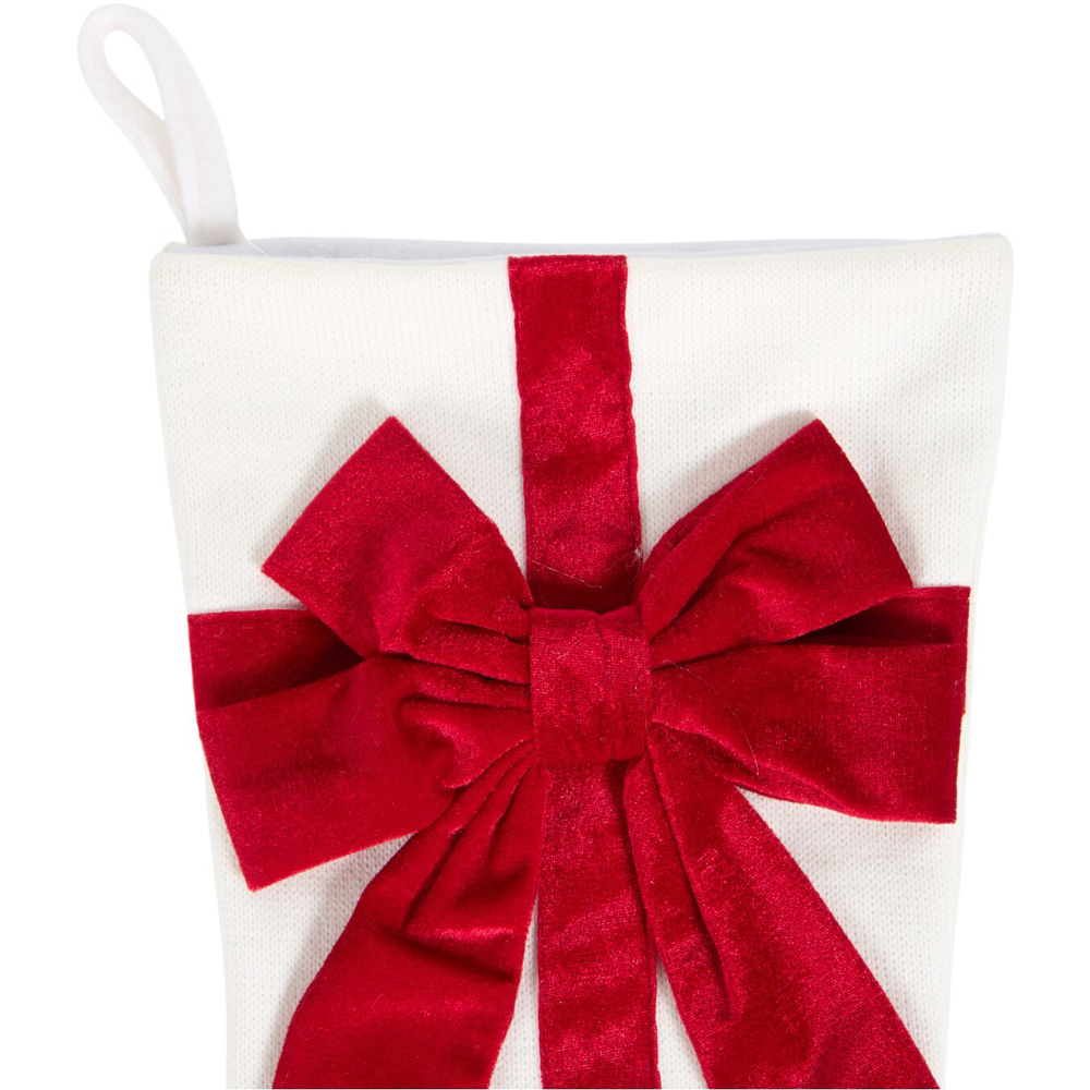 Luxury Velvet Bow StockingWhite and Red Image 2