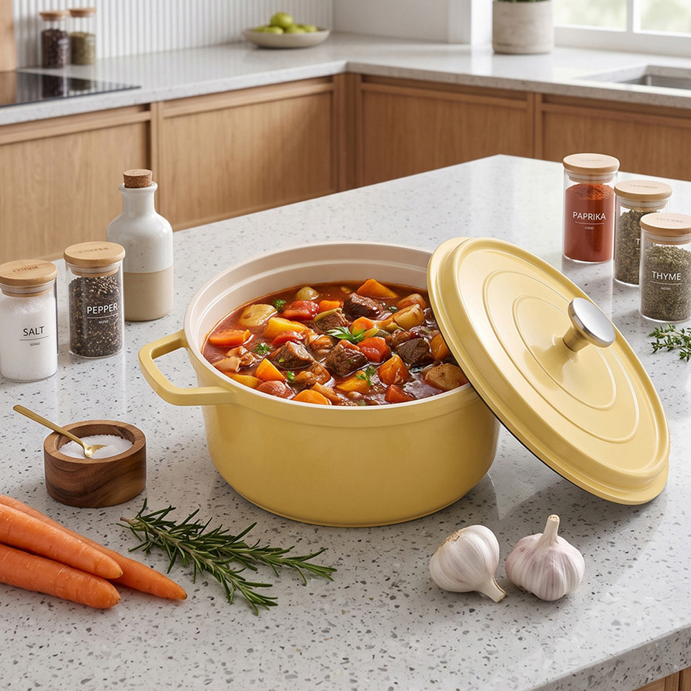 Living and Home 4.75L Yellow Ceramic Dutch Oven with Lid Image 7