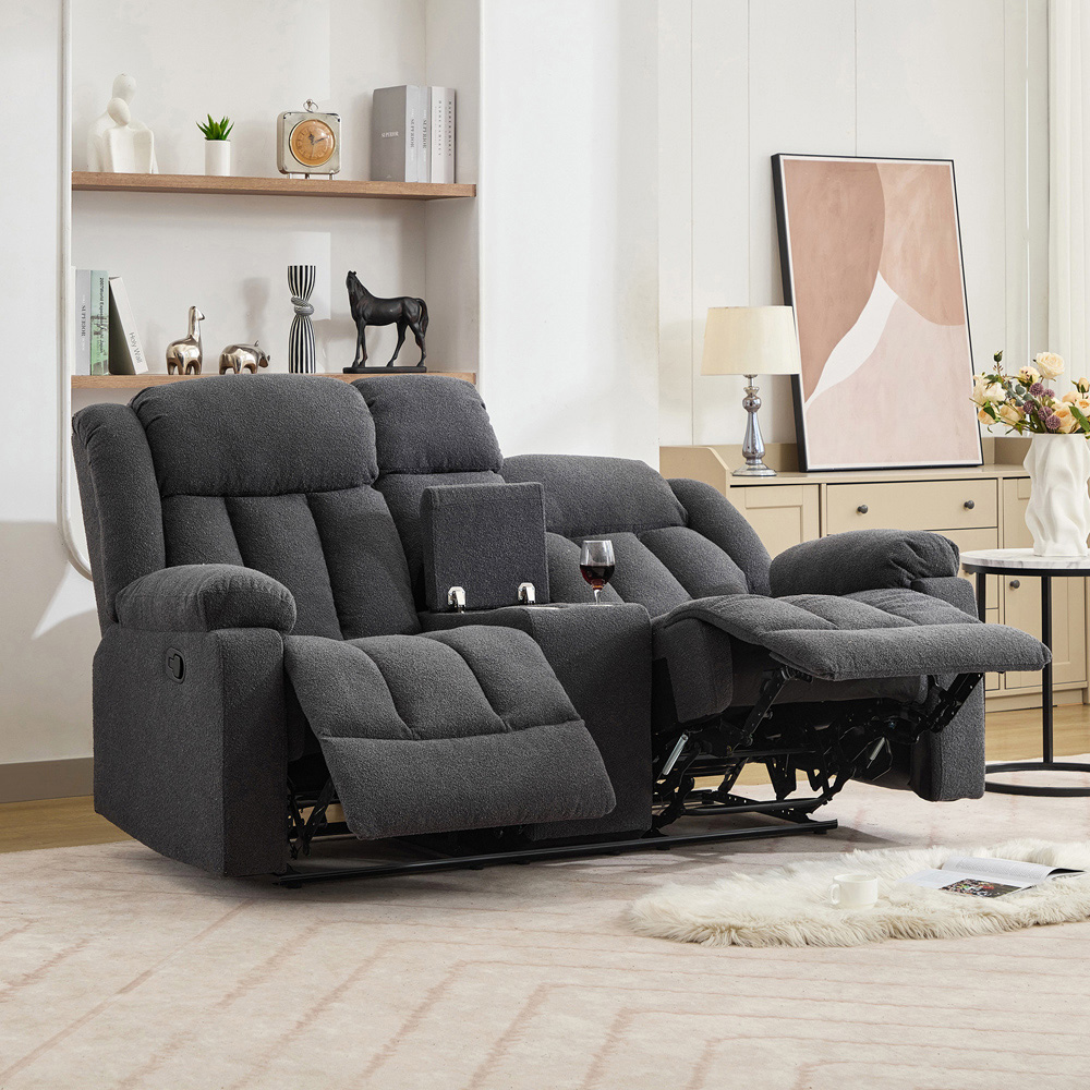 Artemis Home Lovell 2 Seater Dark Grey Boucle Manual Recliner Sofa with Centre Console Image 3