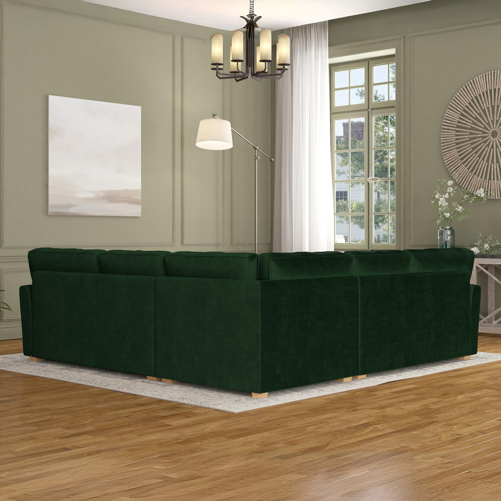 Wendleberry 4 Seater Forest Green Plush Velvet Fixed Back Corner Sofa Image 6