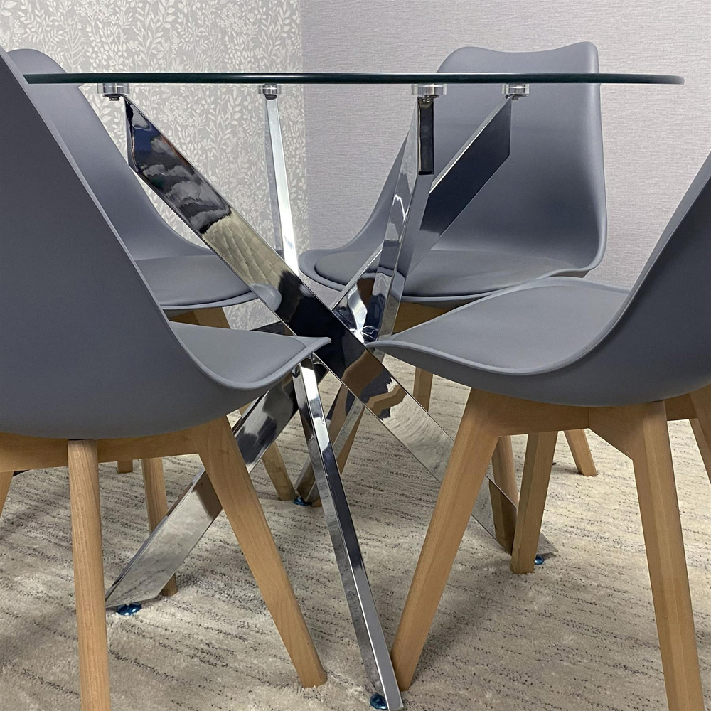 Kosy Koala Maya Tulip 4 Seater Round Glass Dining Set Grey Image 2