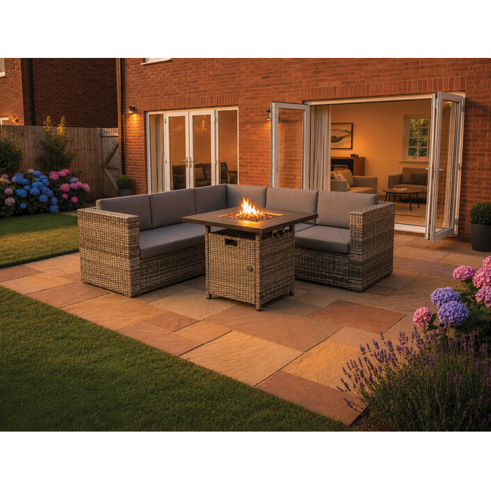 Outdoor Living Ascot 5 Seater Grey Rattan Fire Pit Garden Set Image 7