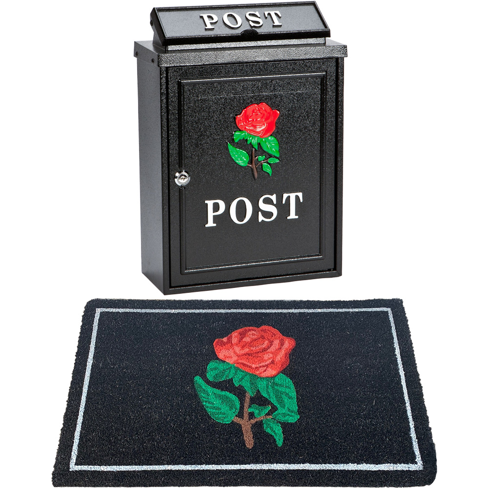 Arboria Garden Decor Red Rose Post Box and Doormat Set Image 1