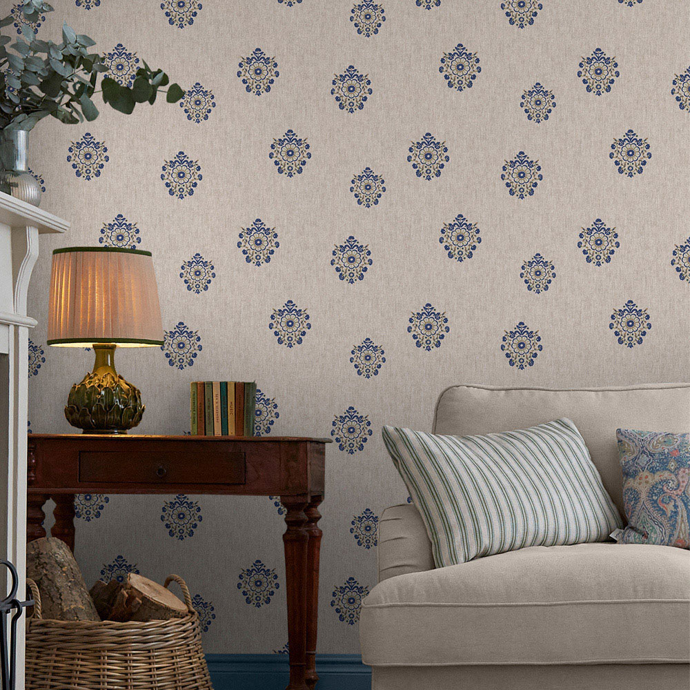 Joules Grove Motif Print Linen Blue Wallpaper Image 3