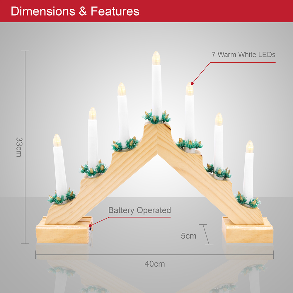 The Christmas Workshop 7 LED Battery Operated Pine Wooden Candle Bridge Light Image 8