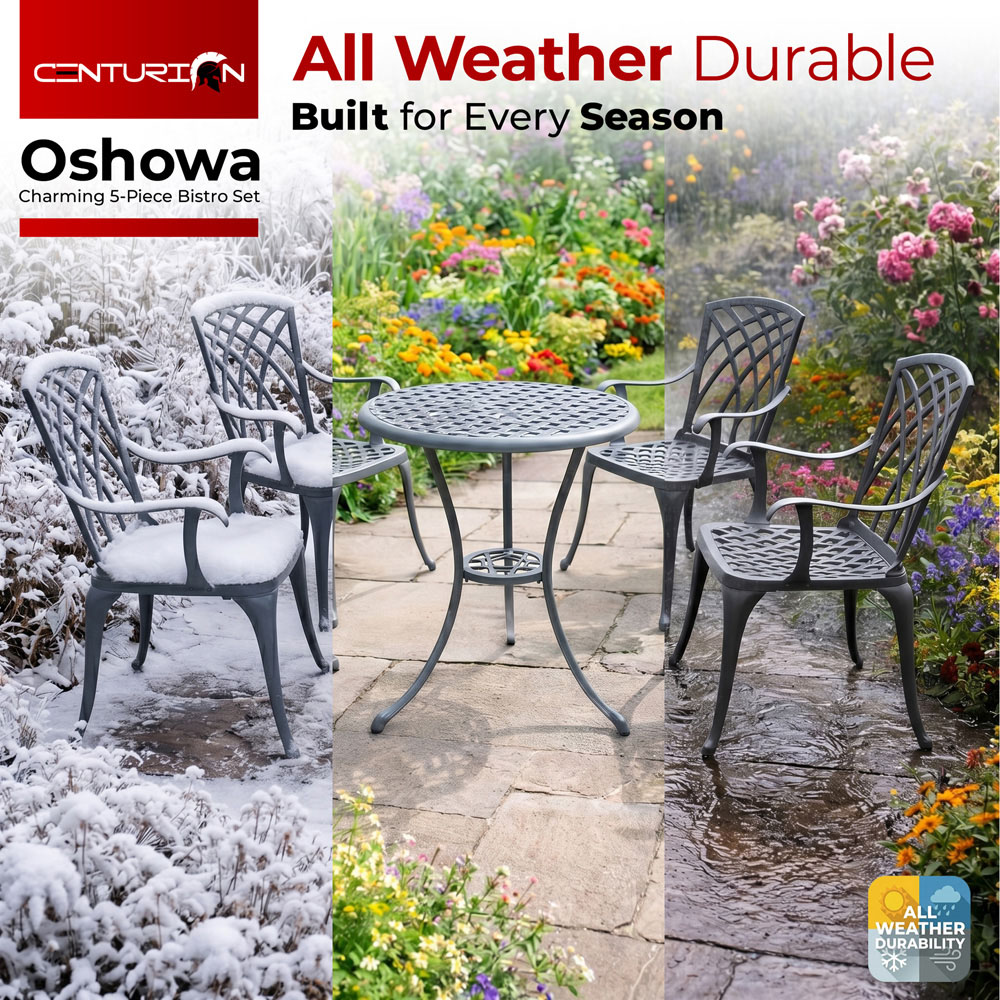 Centurion Oshowa 4 Seater Grey and Green Cast Aluminium Garden Bistro Set with Cushions Image 6