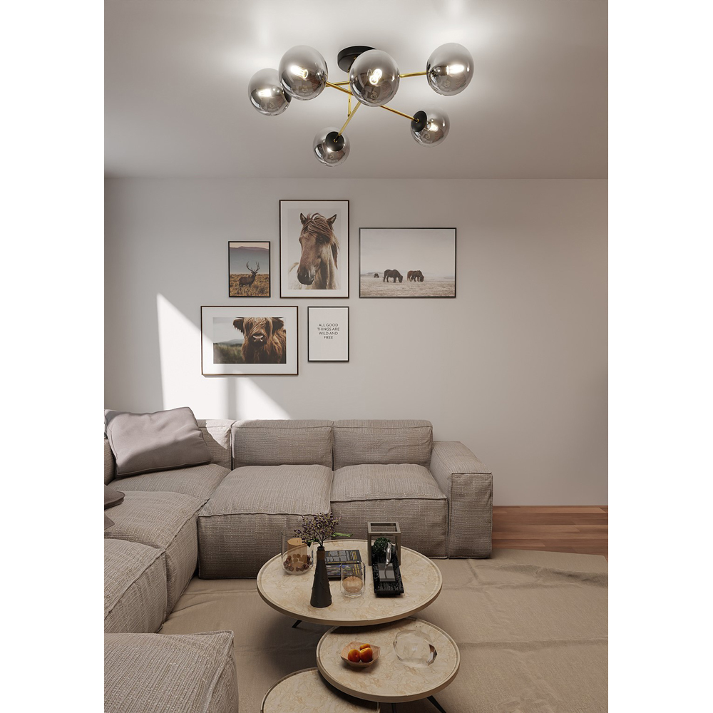Emibig Magnum 6 Light Graphite Shade Black and Gold E14 Ceiling Light Image 4