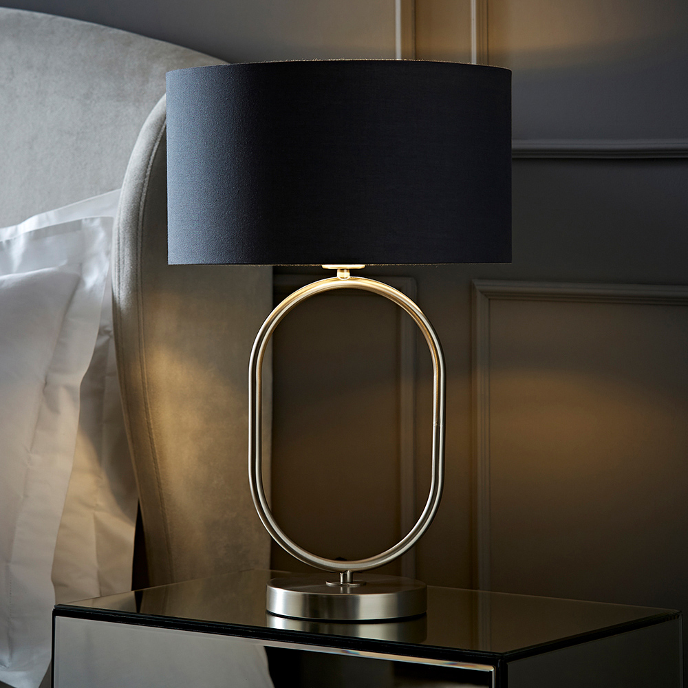 ValueLights Antonia Charcoal with Chrome Drum Shade Brushed Chrome Oval LED Table Lamp Image 6