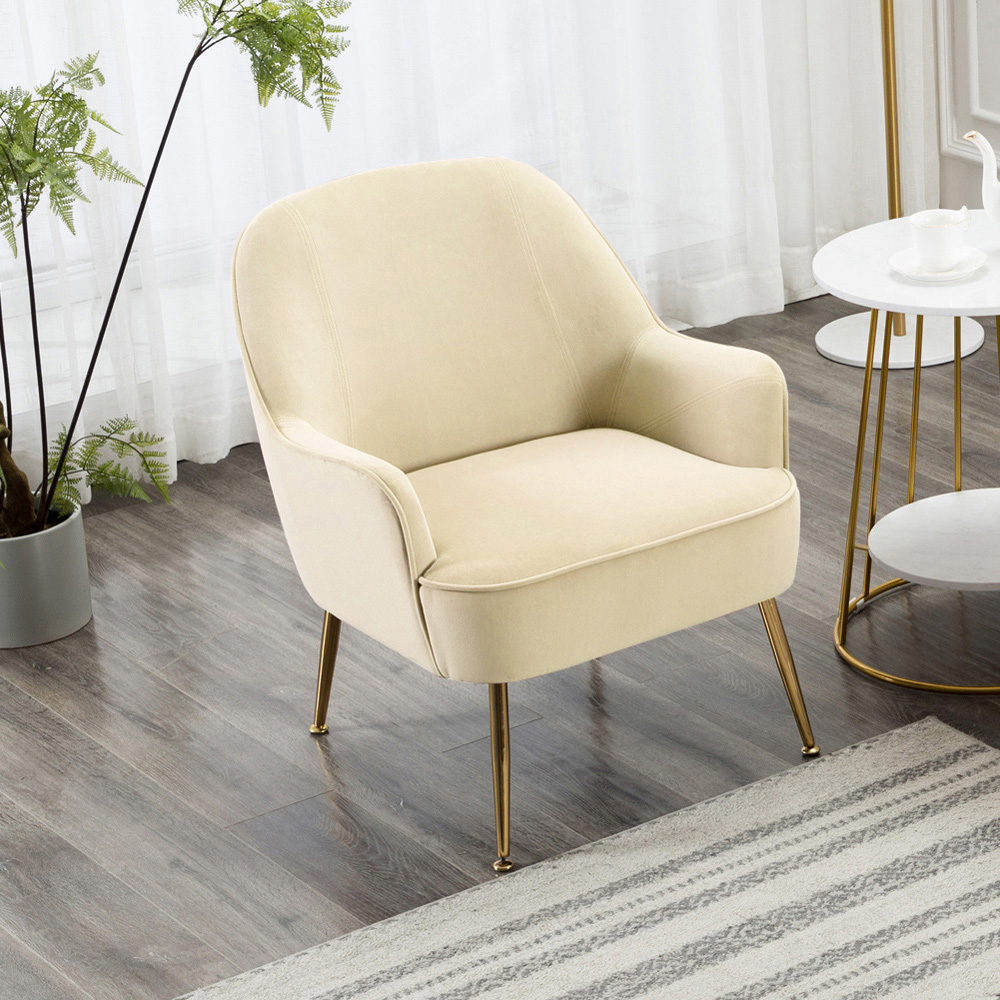 Living and Home Modern White and Gold Armchair Image 7