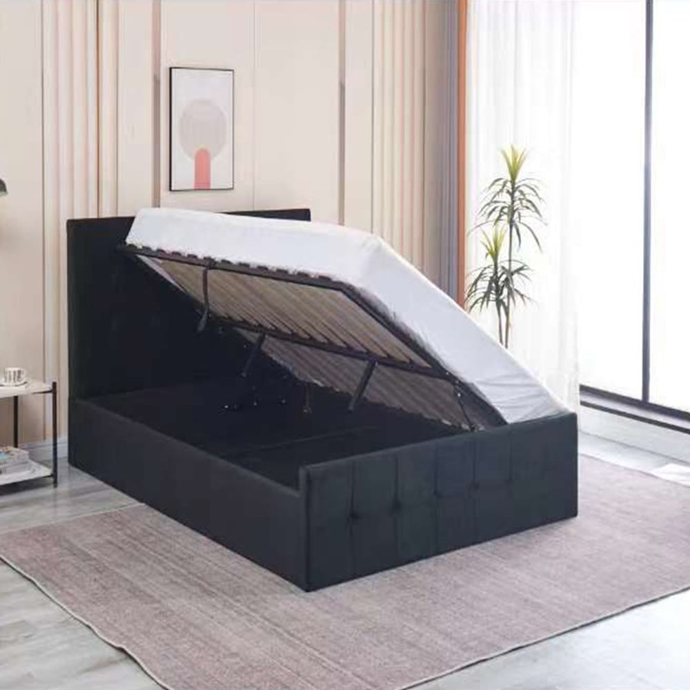 Portland Single Black Velvet Cushioned Ottoman Bed Image 3