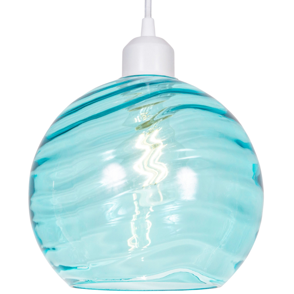 Happy Homewares Designer Teal Circular Ribbed Glass Non Electric Pendant Shade Image 3
