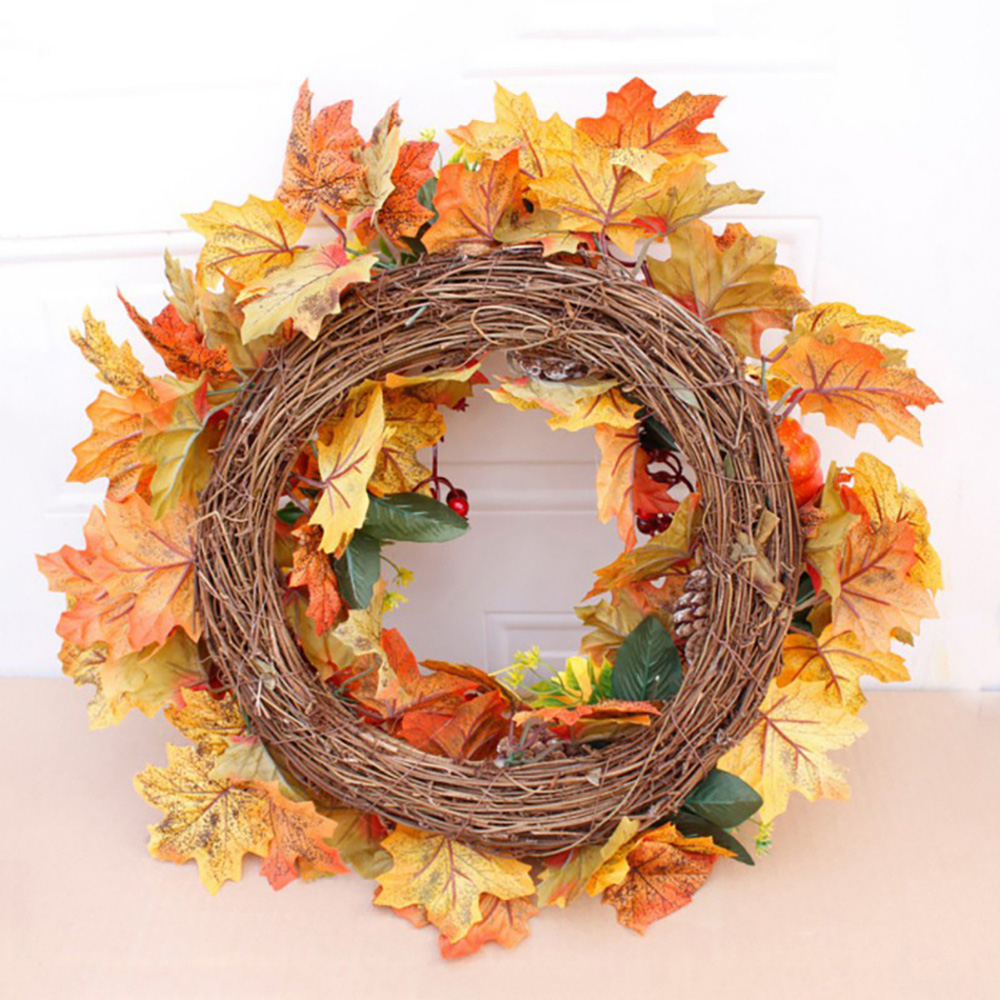 Living and Home Wreath with Maple Leaves Pumpkins Berries and Pinecones 50cm Image 6