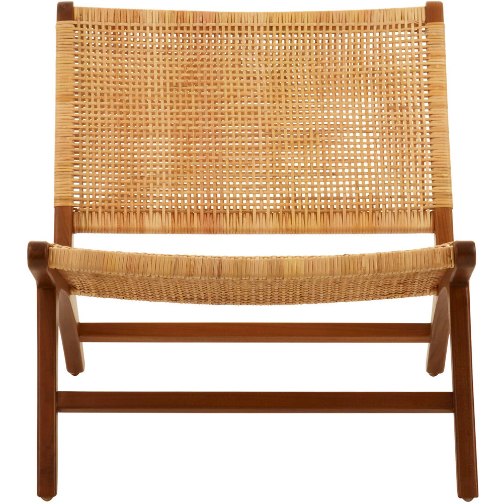 Premier Housewares Lovina Teak Wood and Natural Rattan Lounge Chair Image 2