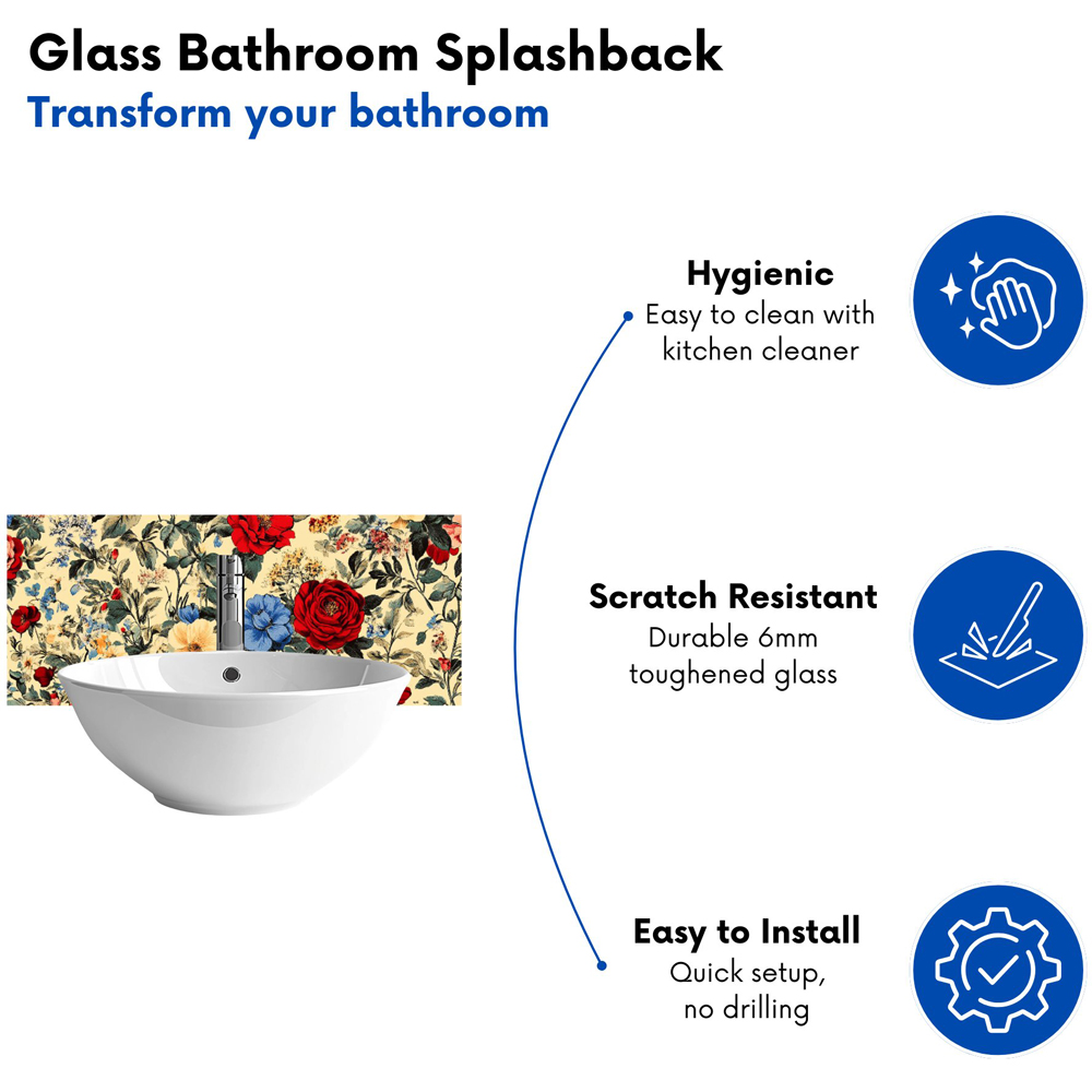 Warren Reed Designer Vintage Roses and Buds Glass Bathroom Splashback 25 x 60cm Image 4