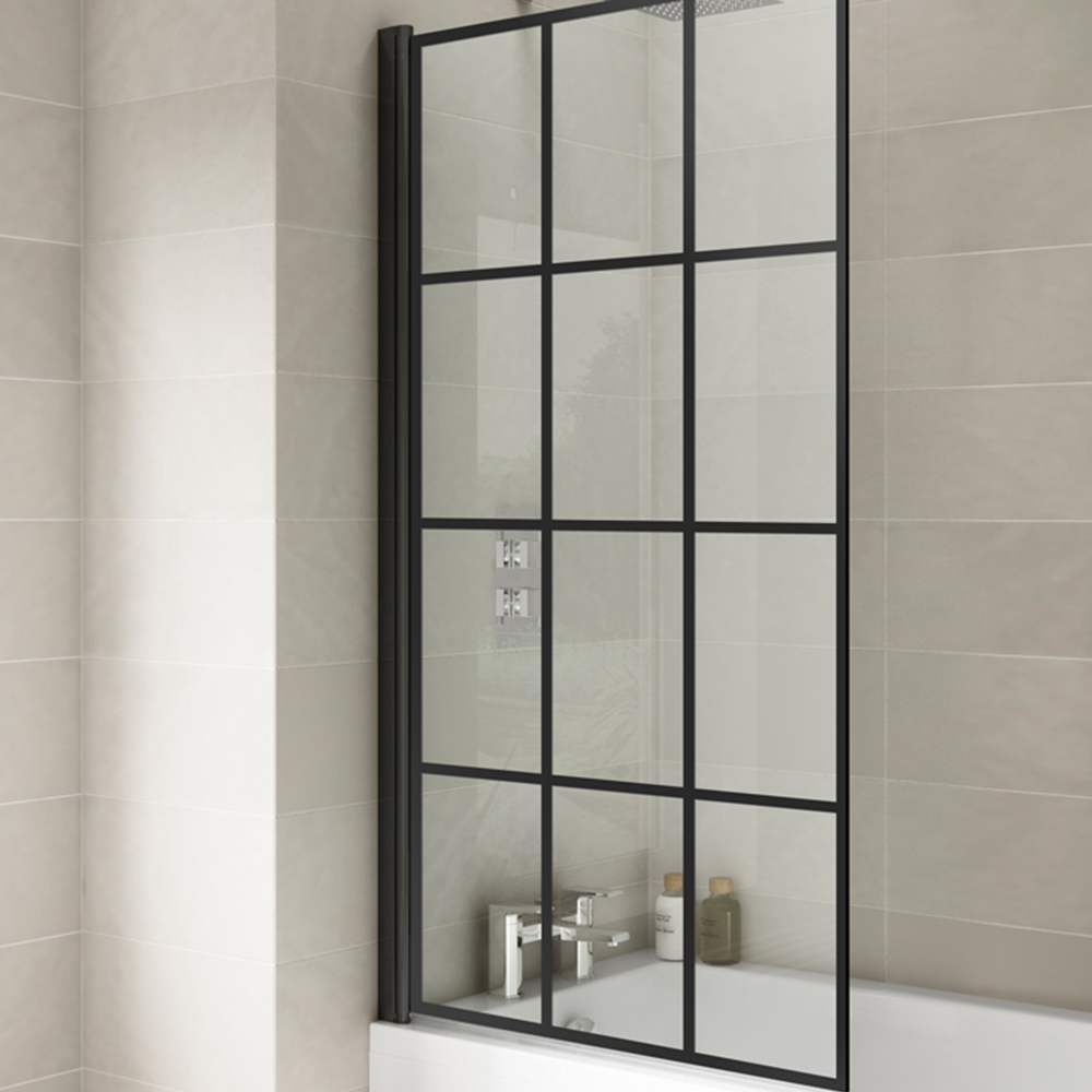 nuie Matt Black Square Framed Bath Screen 785mm Image 3