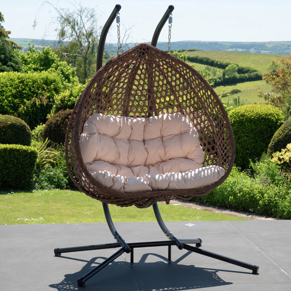 Artemis Home Alston 2 Seater Cream Garden Hanging Egg Chair Image 1