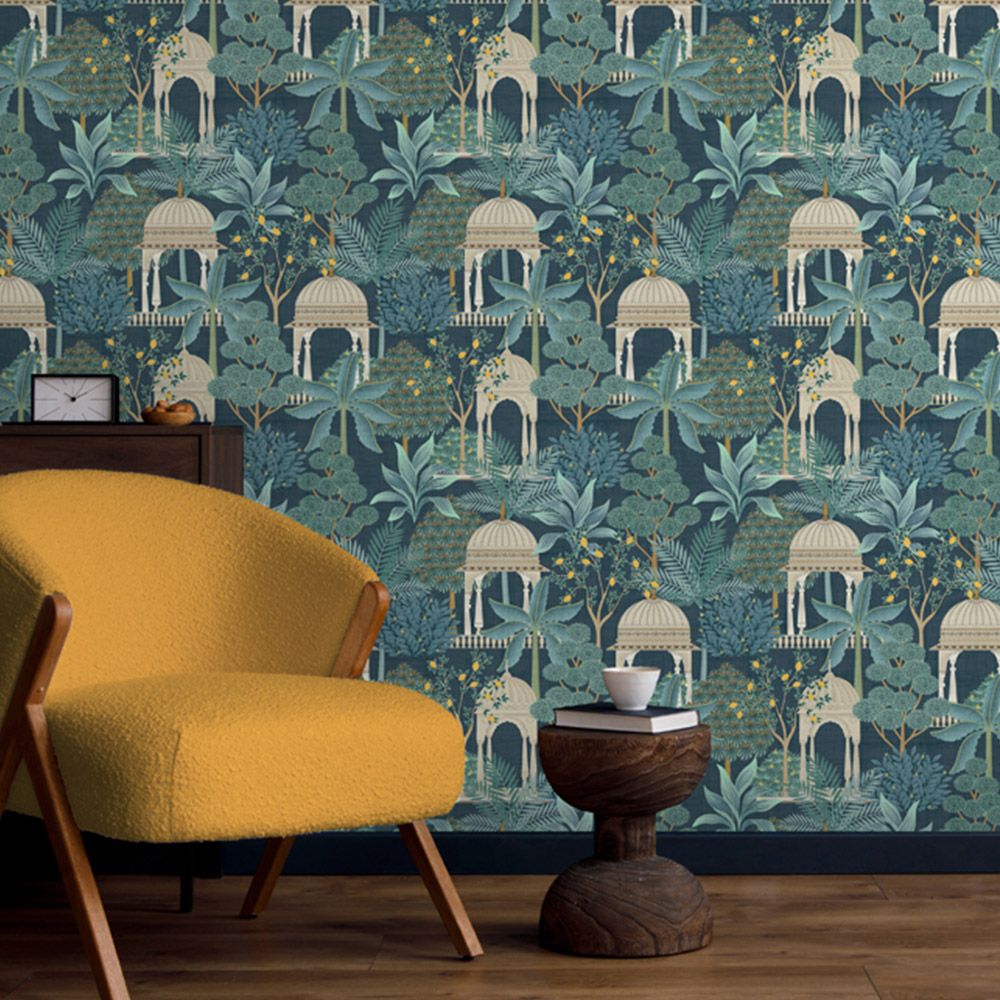 Esselle Home Exotic Pavilion Navy Wallpaper Image 6