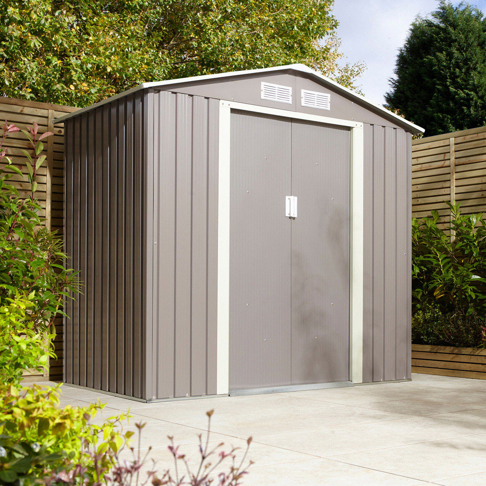 Rowlinson Trentvale Metal Apex Shed Light Grey with Foundation Kit 6 x 4ft Image 2