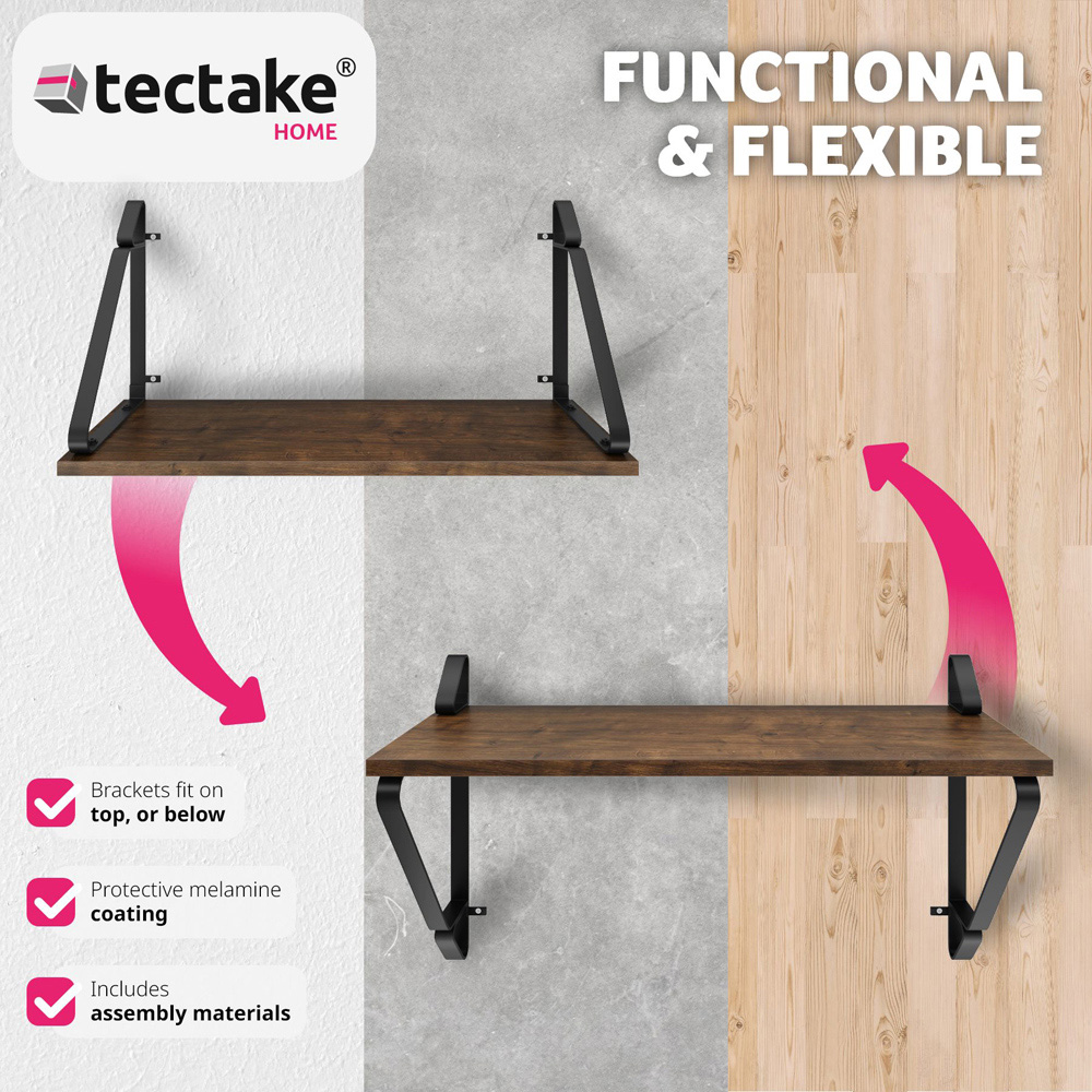 tectake Irvine Dark Wood Wall Shelf Set of 2 Image 3