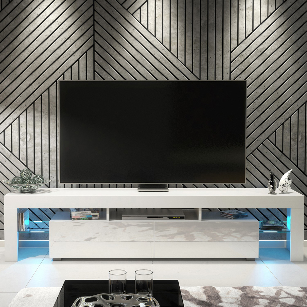 Creative Furniture Nova White and White Gloss 2 Door 3 Shelf TV Unit with LED Image 4