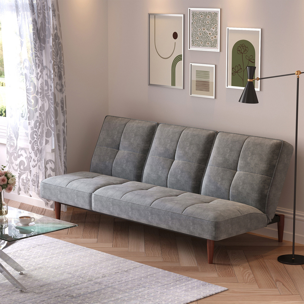 Living and Home 3 Seater Grey Faux Suede Upholstered Sofa Bed Image 6