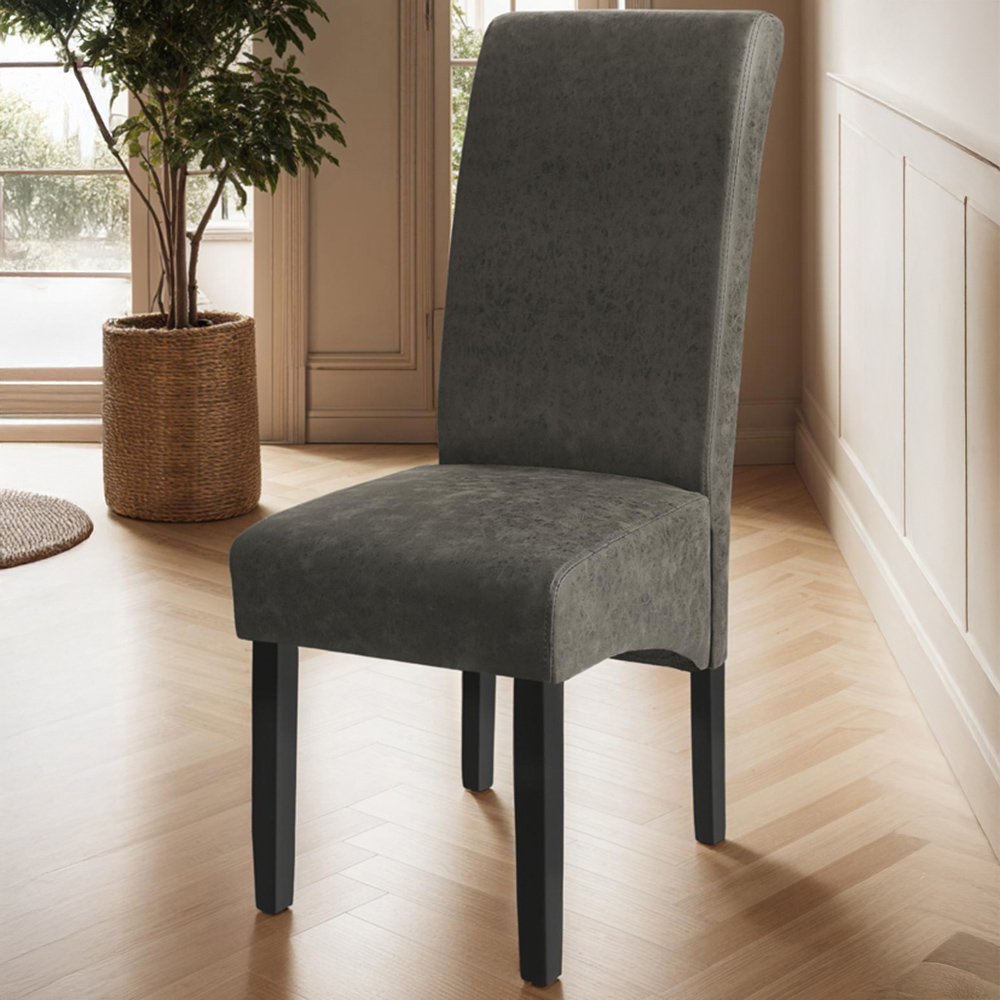 tectake Set of 4 Grey Marble Leather High Backrest Dining Chair Image 1