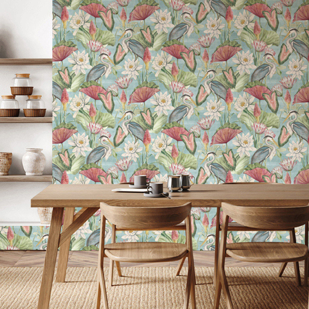 Esselle Home Waterlily Lake Soft Blue Wallpaper Image 4
