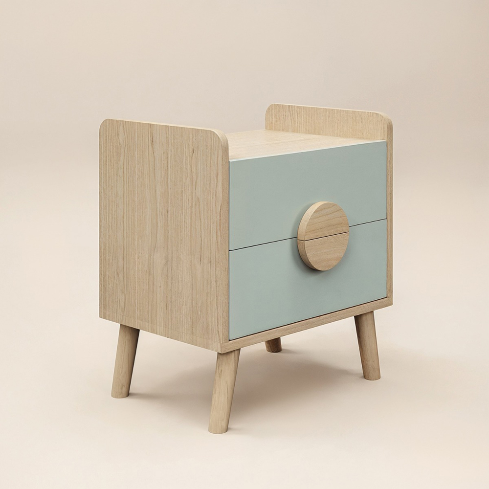 Flair Noah 2 Drawer Green and Oak Bedside Table Image 2