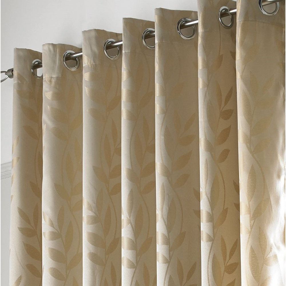Alan Symonds Dupion Latte Leaf Jacquard Ring Top Eyelet Curtains 168 x 137cm Image 2