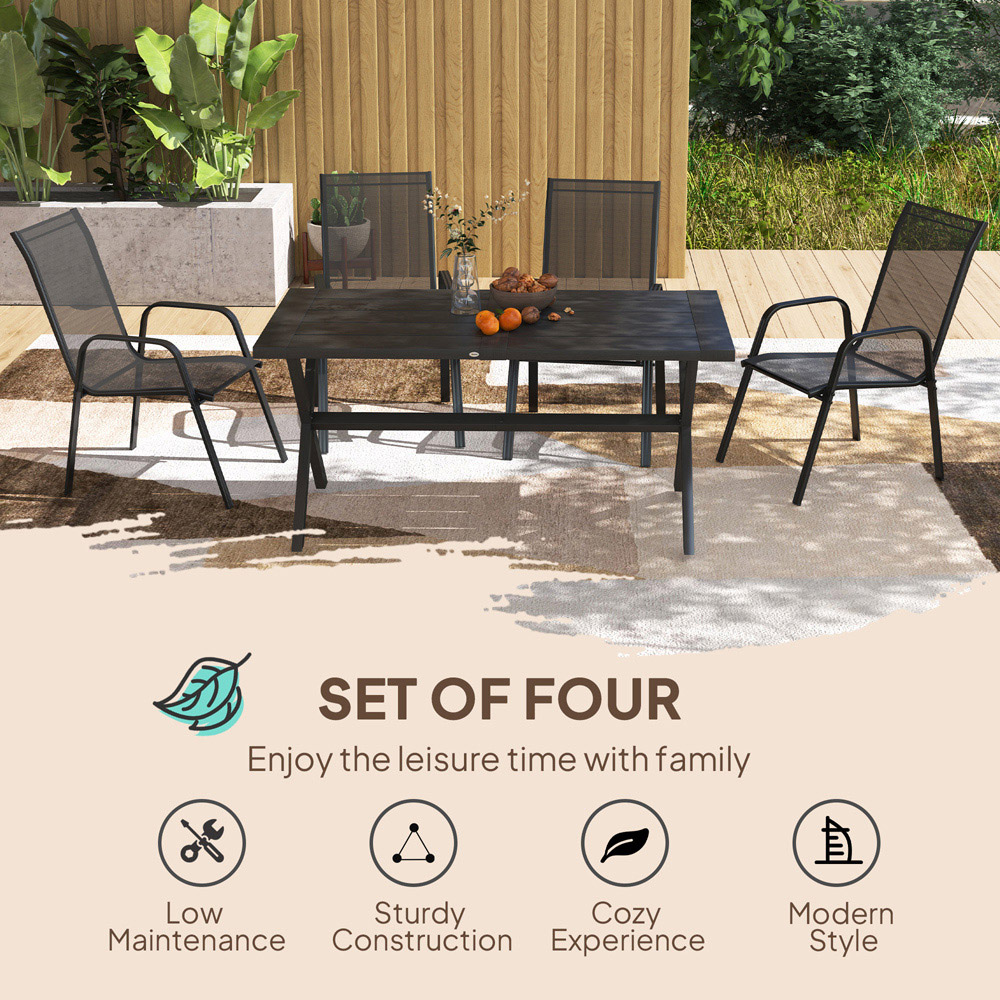 Outsunny Set of 4 Black Garden Dining Chair Image 6