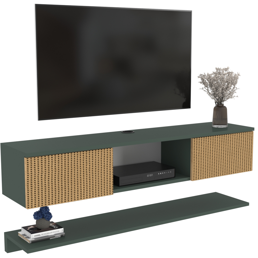 Decorotika Elia 2 Door Single Shelf Silva and Hazeran Floating TV Unit with Wall Shelf Image 2